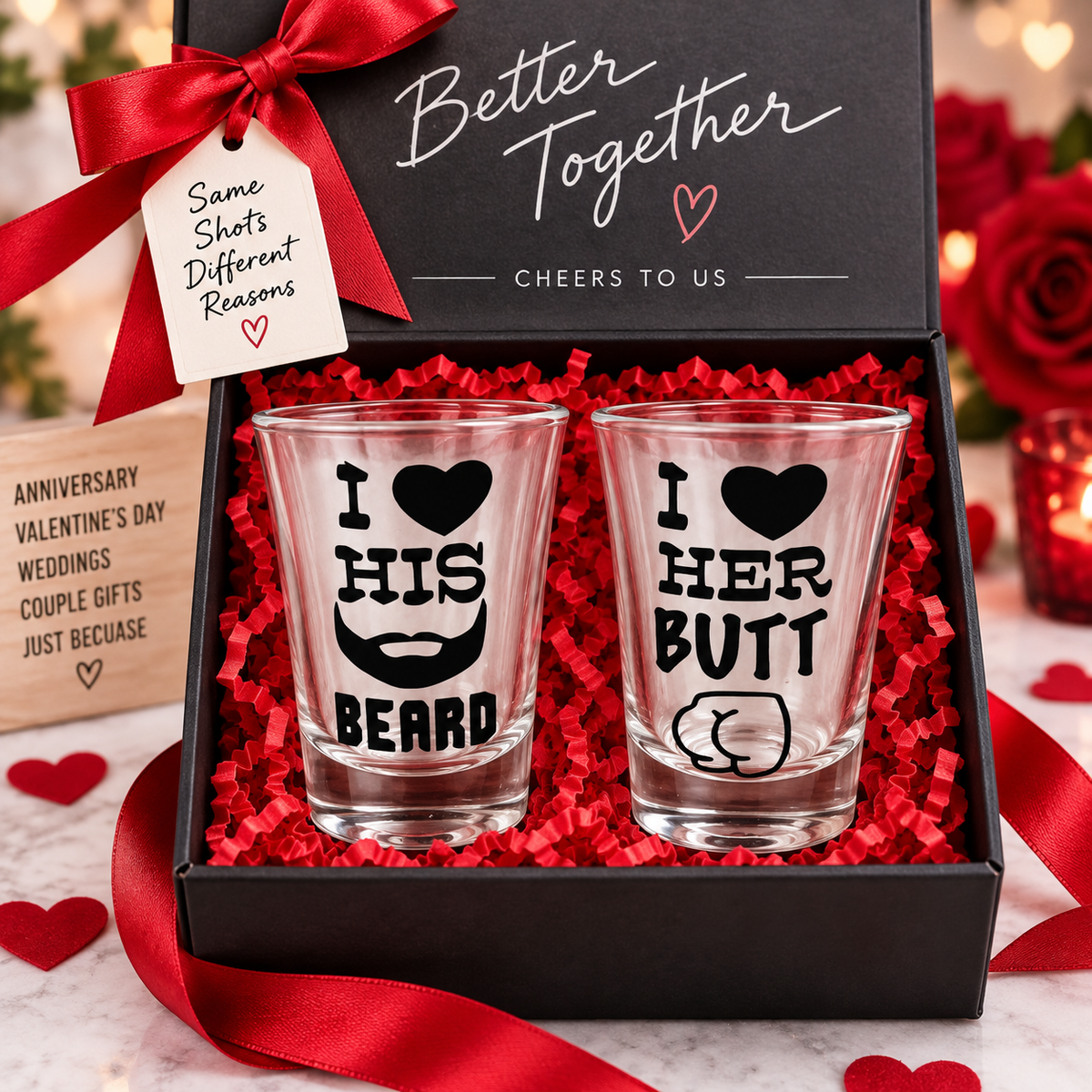 I love his beard, I love her butt shot glass set — Glassware photo 4