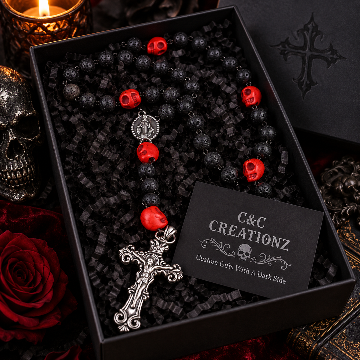Memento Mori Skull Rosary wire wrapped necklace — Jewelry photo 2