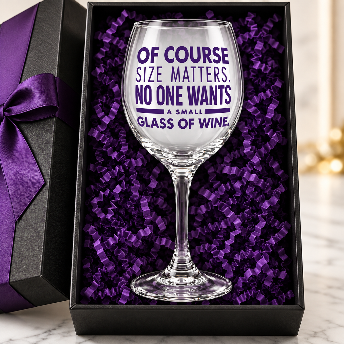 Size Matters Funny Wine Glass — Glassware photo 4