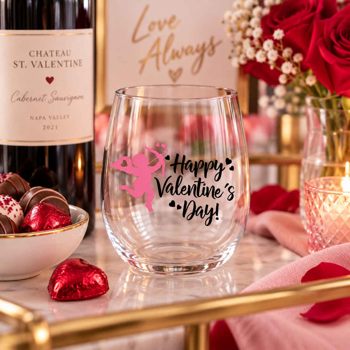 Personalized Valentine Love Wine Glass — Glassware photo 5