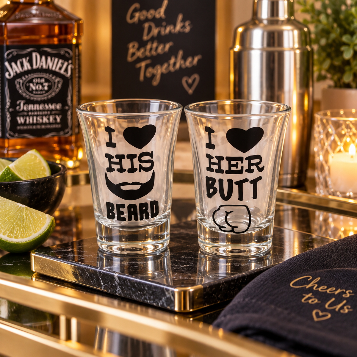 I love his beard, I love her butt shot glass set — Glassware photo 5