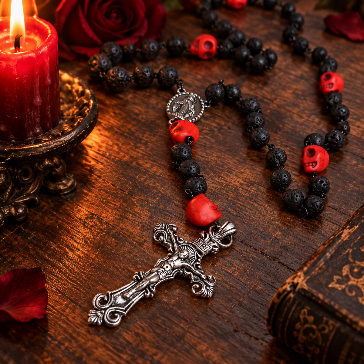 Memento Mori Skull Rosary wire wrapped necklace — Jewelry photo 5