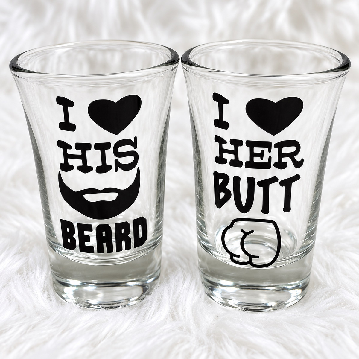 I love his beard, I love her butt shot glass set — Glassware photo 10