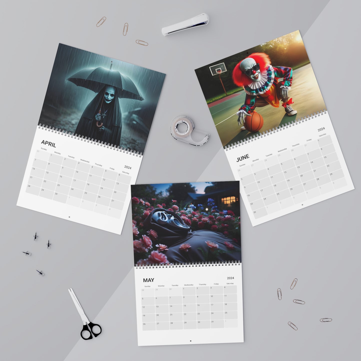 Horror Movie Themed Wall Calendar (2024), Horror Fan, Horror Gift, New Year, Freddy Krueger, Jason, Michael Myers