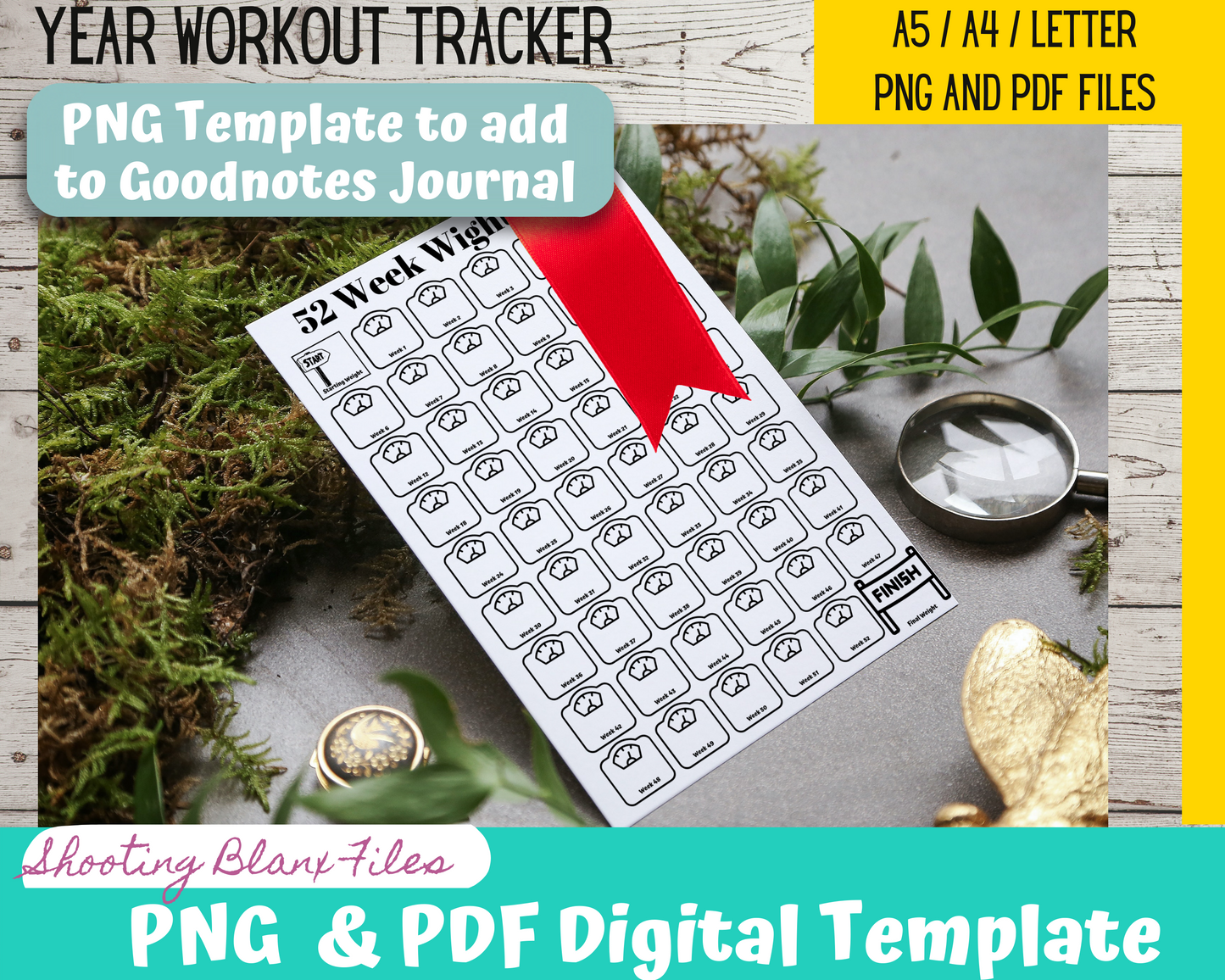 52 Week Weight Tracker / year at a glance tracker / Weight loss / Journal / Digital template / Journal Page layout bujo