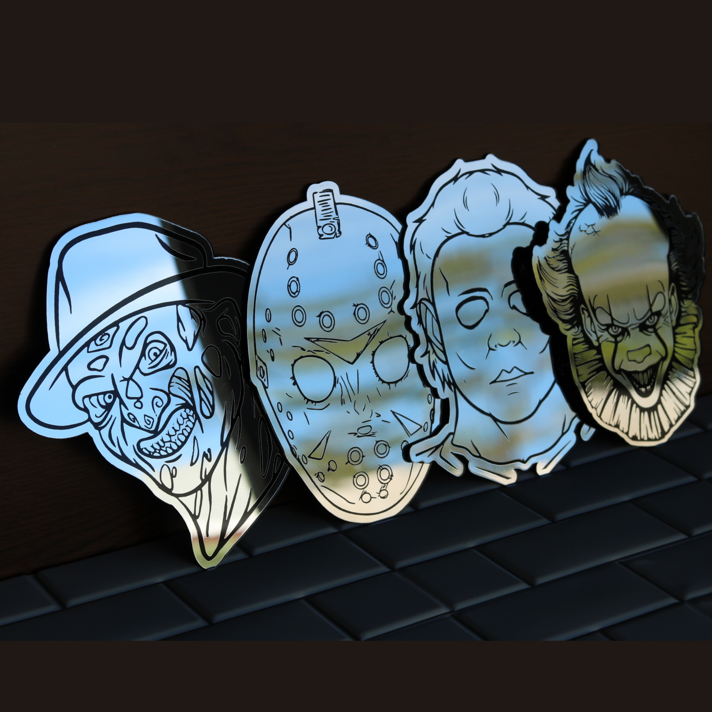 Horror Mirrors Set of 4 - Freddy, Jason, Michael, Pennywise