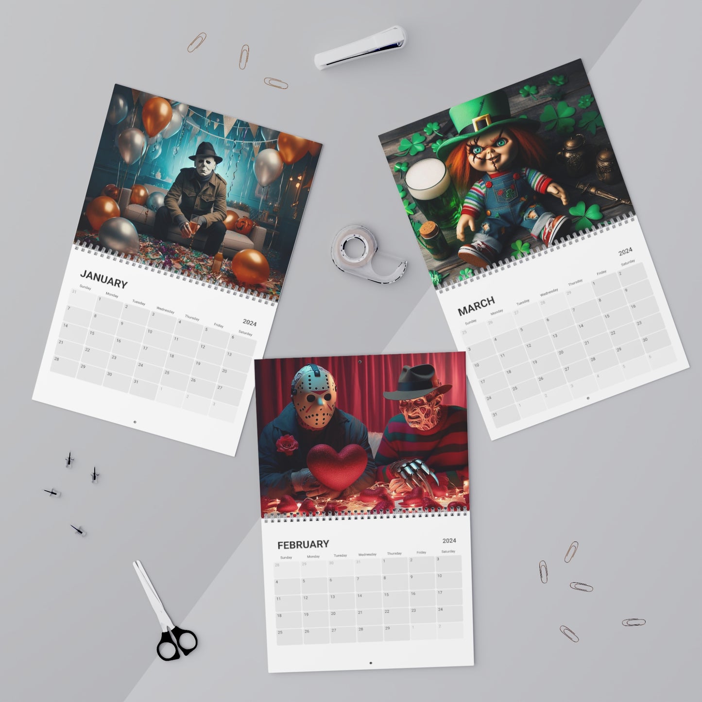 Horror Movie Themed Wall Calendar (2024), Horror Fan, Horror Gift, New Year, Freddy Krueger, Jason, Michael Myers