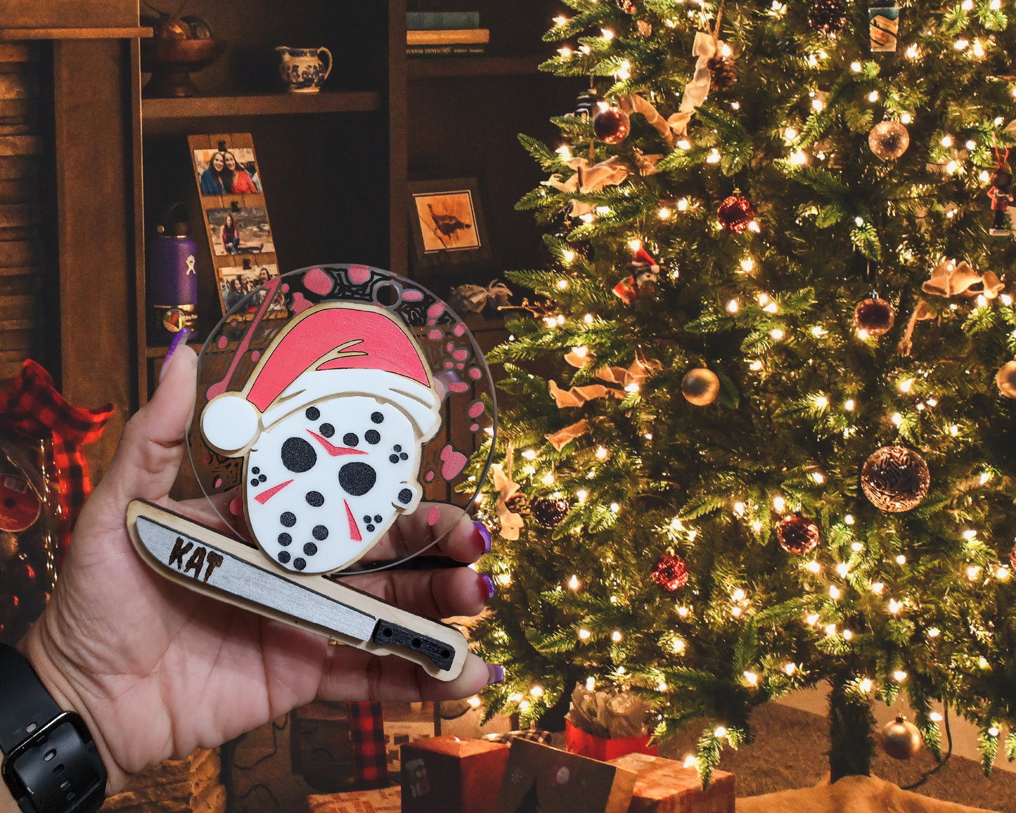Jason Voorhees Christmas Ornament, wood and acrylic 2d layered, custom name ornament