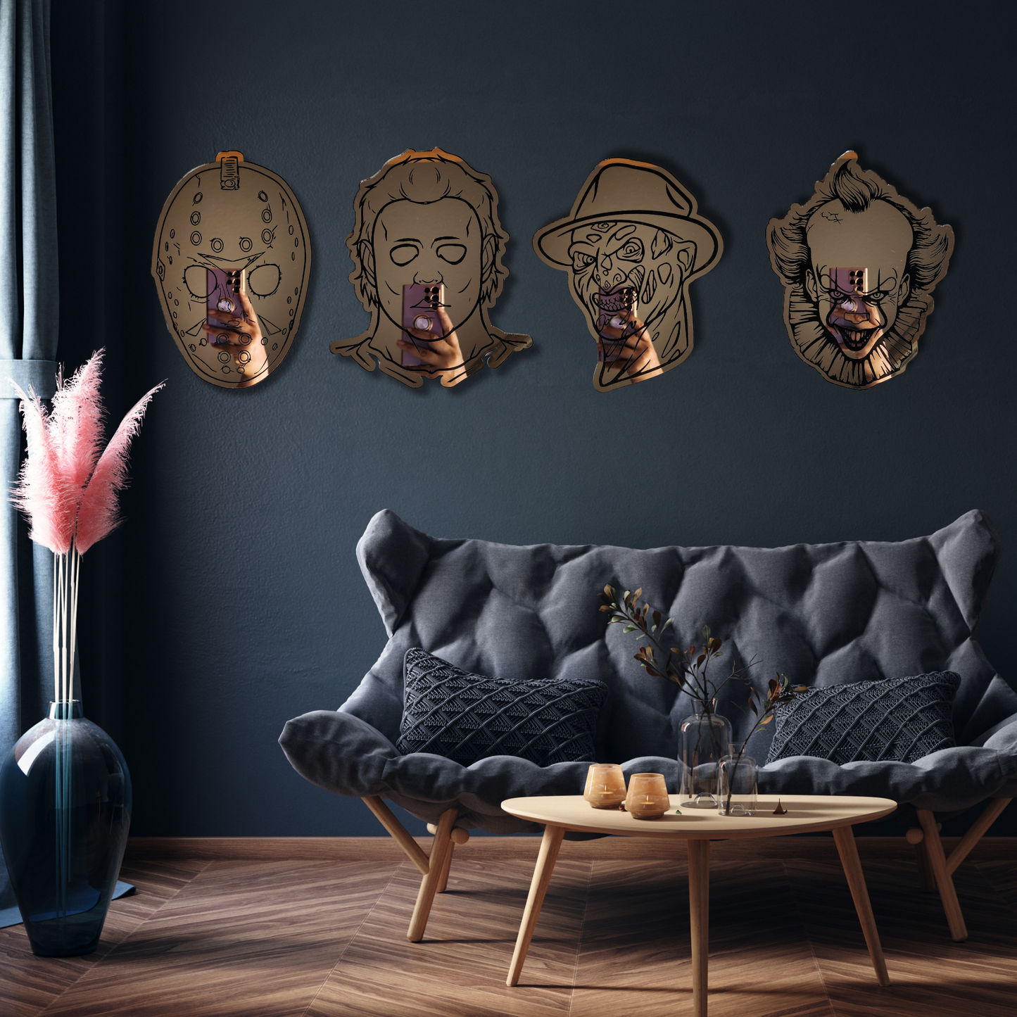 Horror Mirrors Set of 4 - Freddy, Jason, Michael, Pennywise