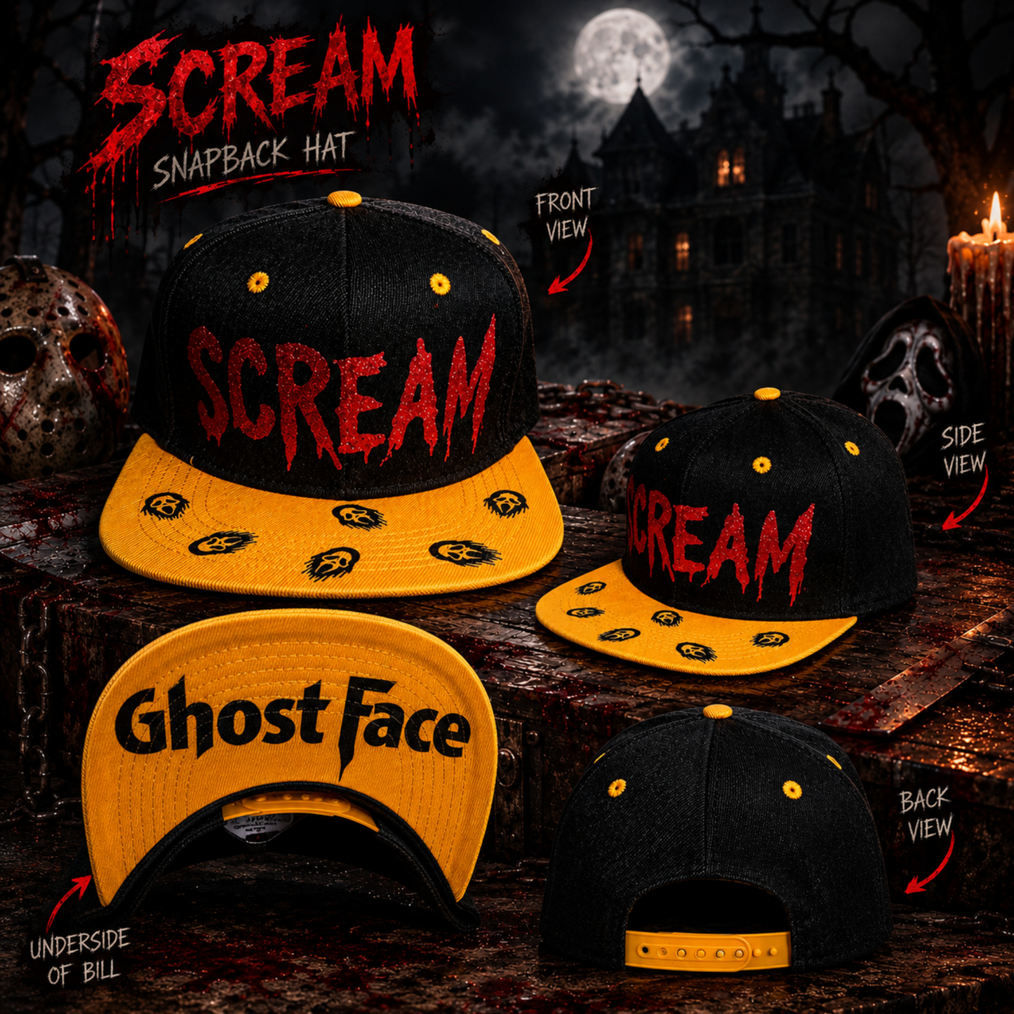 Scream Ghost Horror Snapback Hat