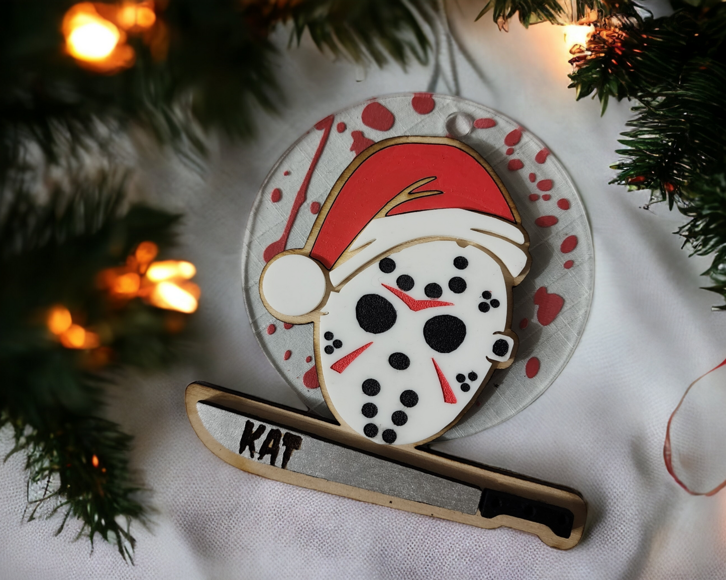 Jason Voorhees Christmas Ornament, wood and acrylic 2d layered, custom name ornament