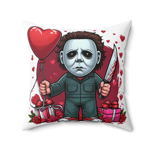 Bloody Michael Myers Valentine Spun Polyester Square Pillow, Horror Valentine, Horror Gift, Horror Love, Love for Horror