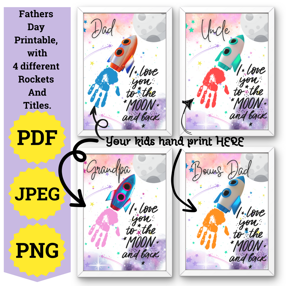 Hamd Pr Father's Day Personalized Handprint Wall Art Digital Printout/ Hand Pr ...