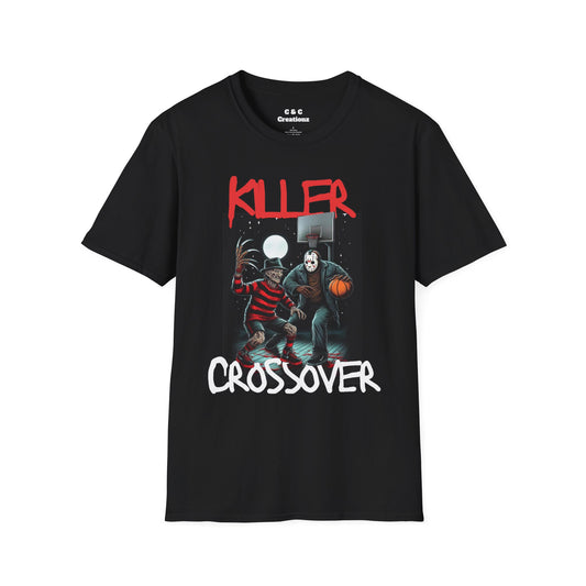 Killer Crossover Unisex Softstyle T-Shirt, Horror Graphic Tee, Basketball, Freddy vs. Jason