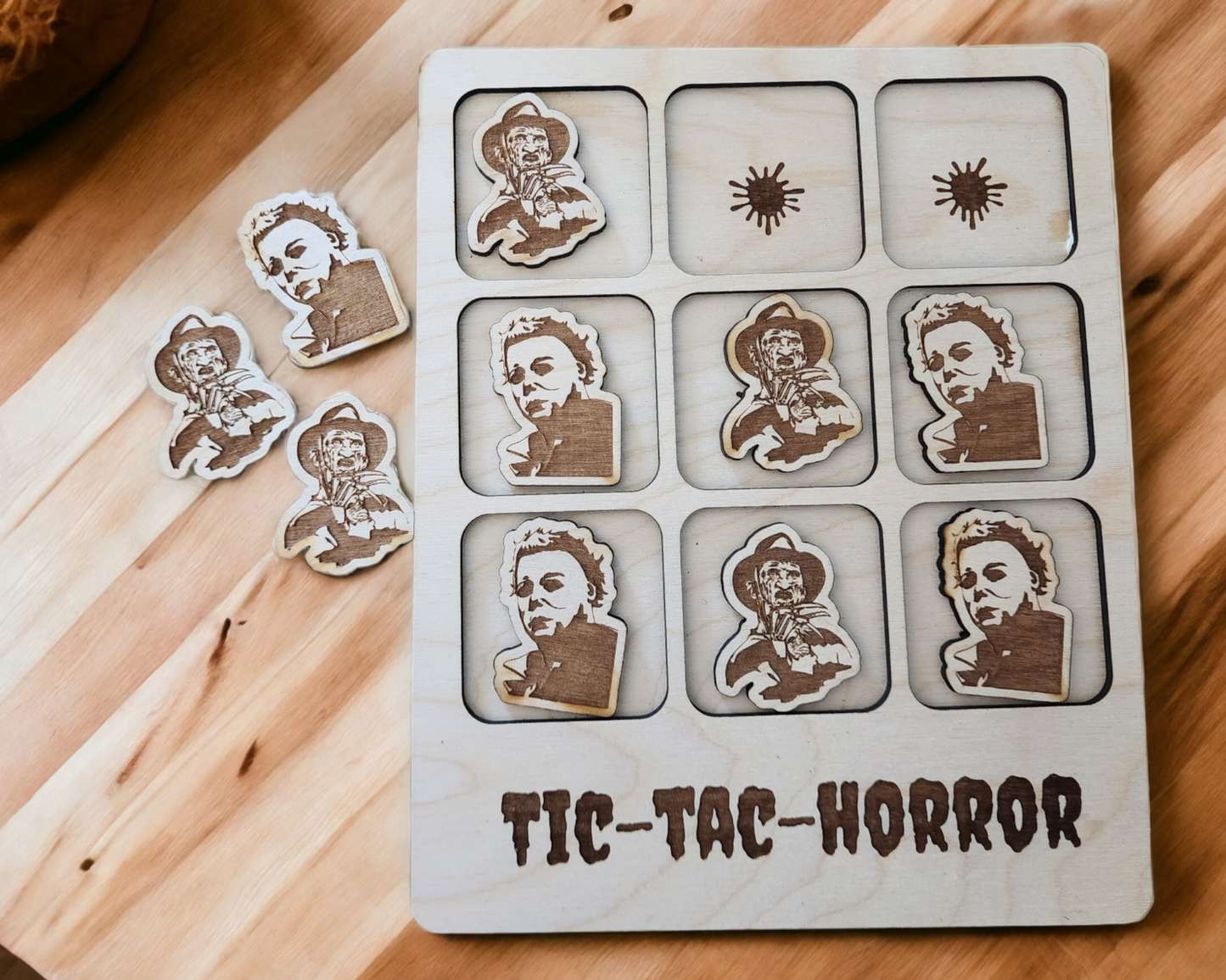 Tic - Tac - Toe Horror game board - pick your two out of 52 monsters /  horror gift ideas / Horror characters, Monsters, Halloween