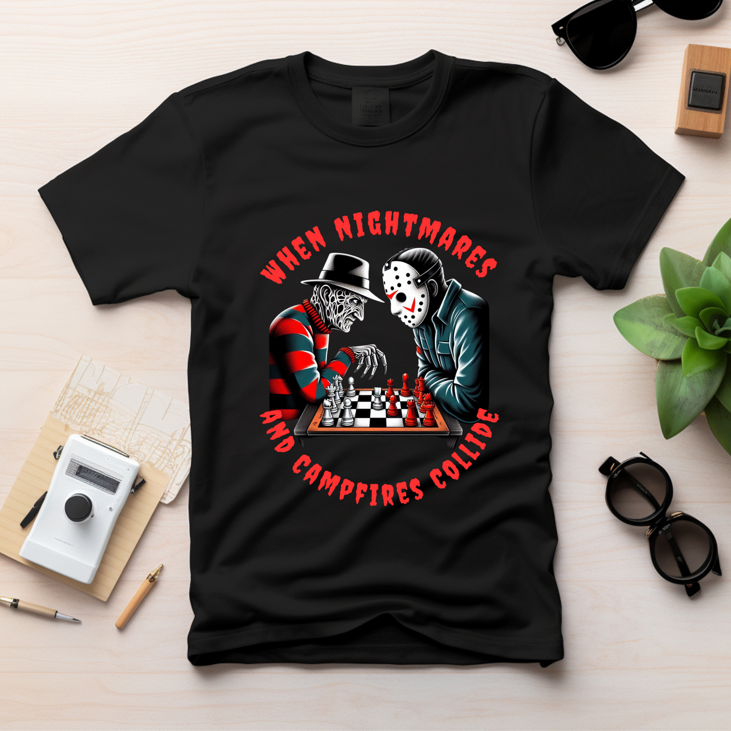 When Nightmares and Campfires Collide - Unisex Softstyle T-Shirt - Chess Shirt - Graphic Tee - Horror t-shirt