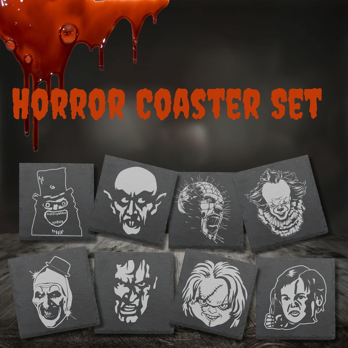 Horror Character Black Slate Coaster