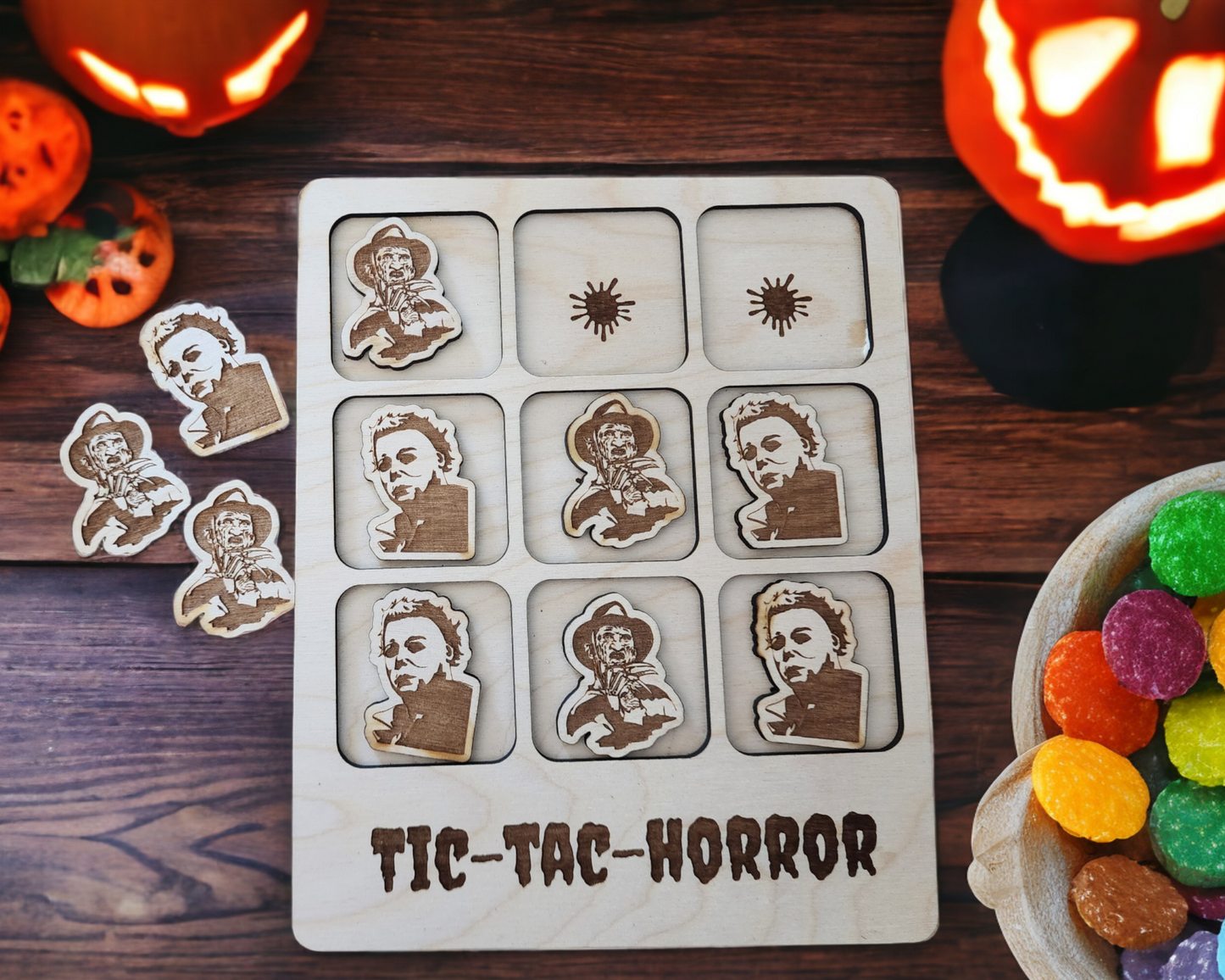 Tic - Tac - Toe Horror game board - pick your two out of 52 monsters / horror gift ideas / Horror characters, Monsters, Halloween