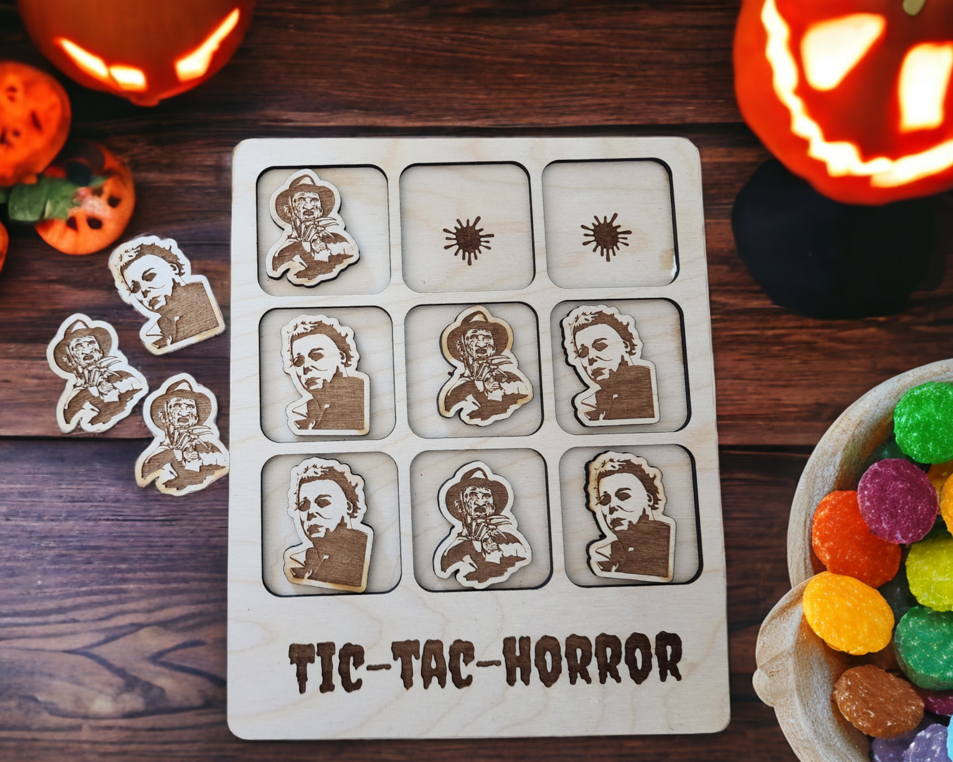 Tic - Tac - Toe Horror game board - pick your two out of 52 monsters /  horror gift ideas / Horror characters, Monsters, Halloween