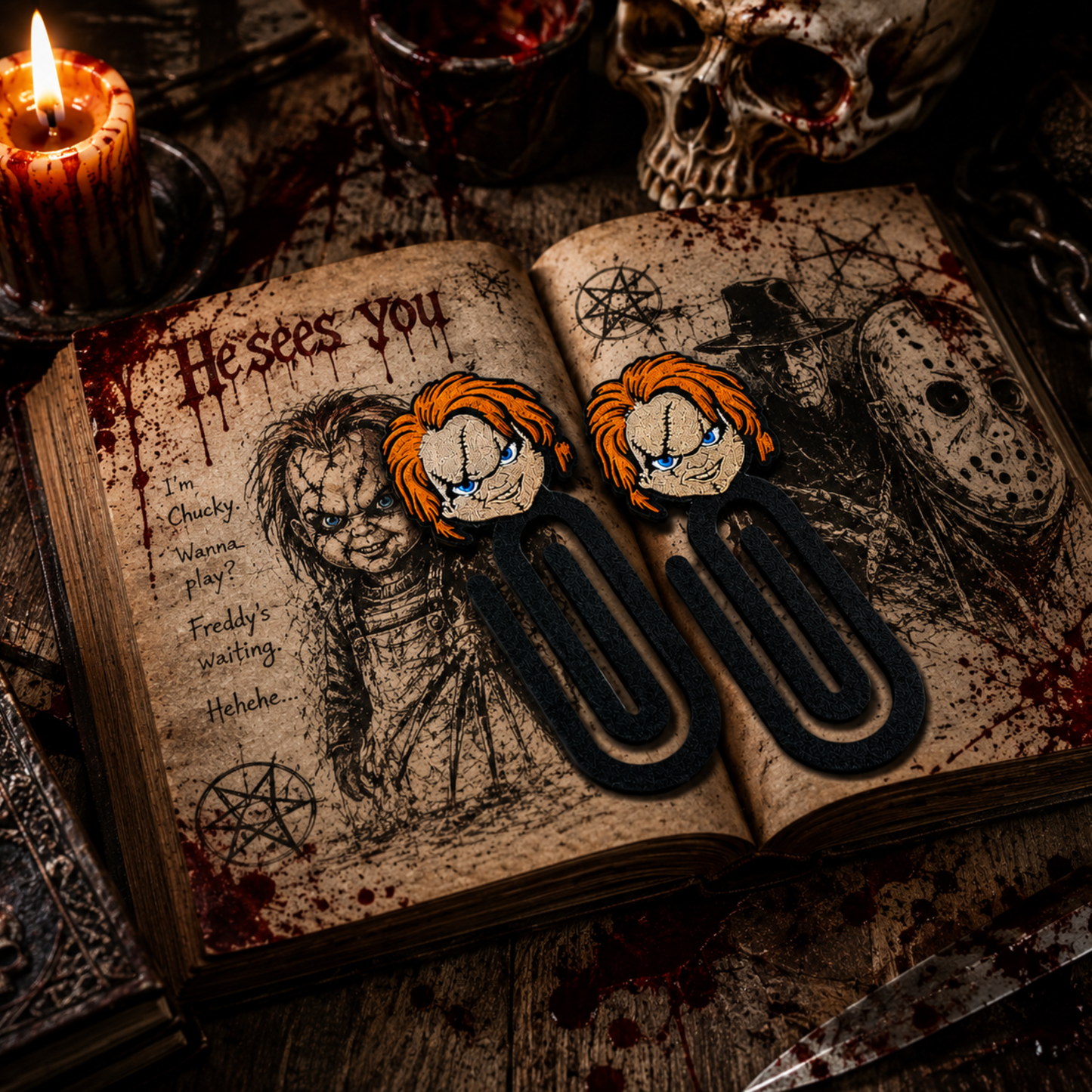 Horror Character Paperclip Bookmarks – Chucky, Michael Myers, Ghostface & The Nun