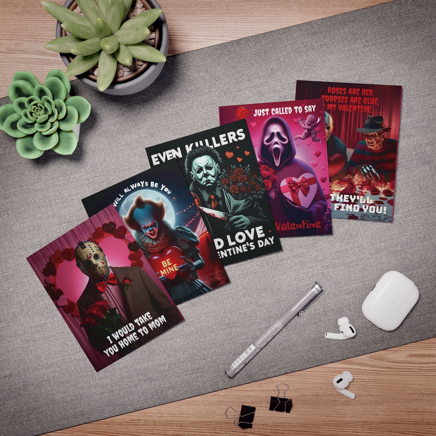 Multi-Design Horror Greeting Cards (5-Pack), Valentine, Valentine's Day, Valentine Cards, Bloody Valentine