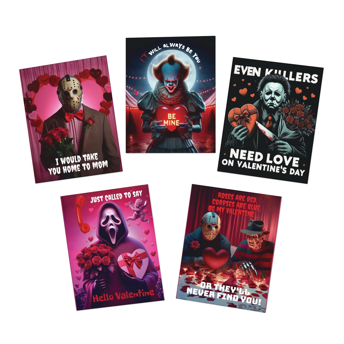 Multi-Design Horror Greeting Cards (5-Pack), Valentine, Valentine's Day, Valentine Cards, Bloody Valentine