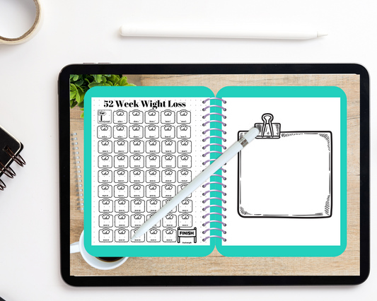 52 Week Weight Tracker / year at a glance tracker / Weight loss / Journal / Digital template / Journal Page layout bujo