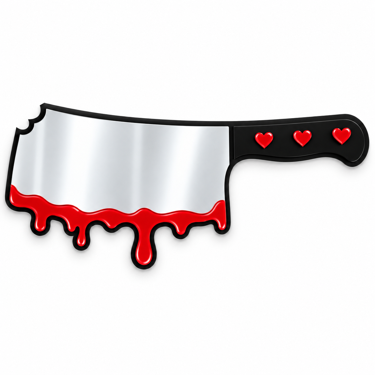 Bloody cleaver acrylic mirror with red drips and three hearts