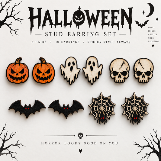 FREE Halloween Stud Earring SVG – 5 Pair Spooky Laser Cut Earring Set