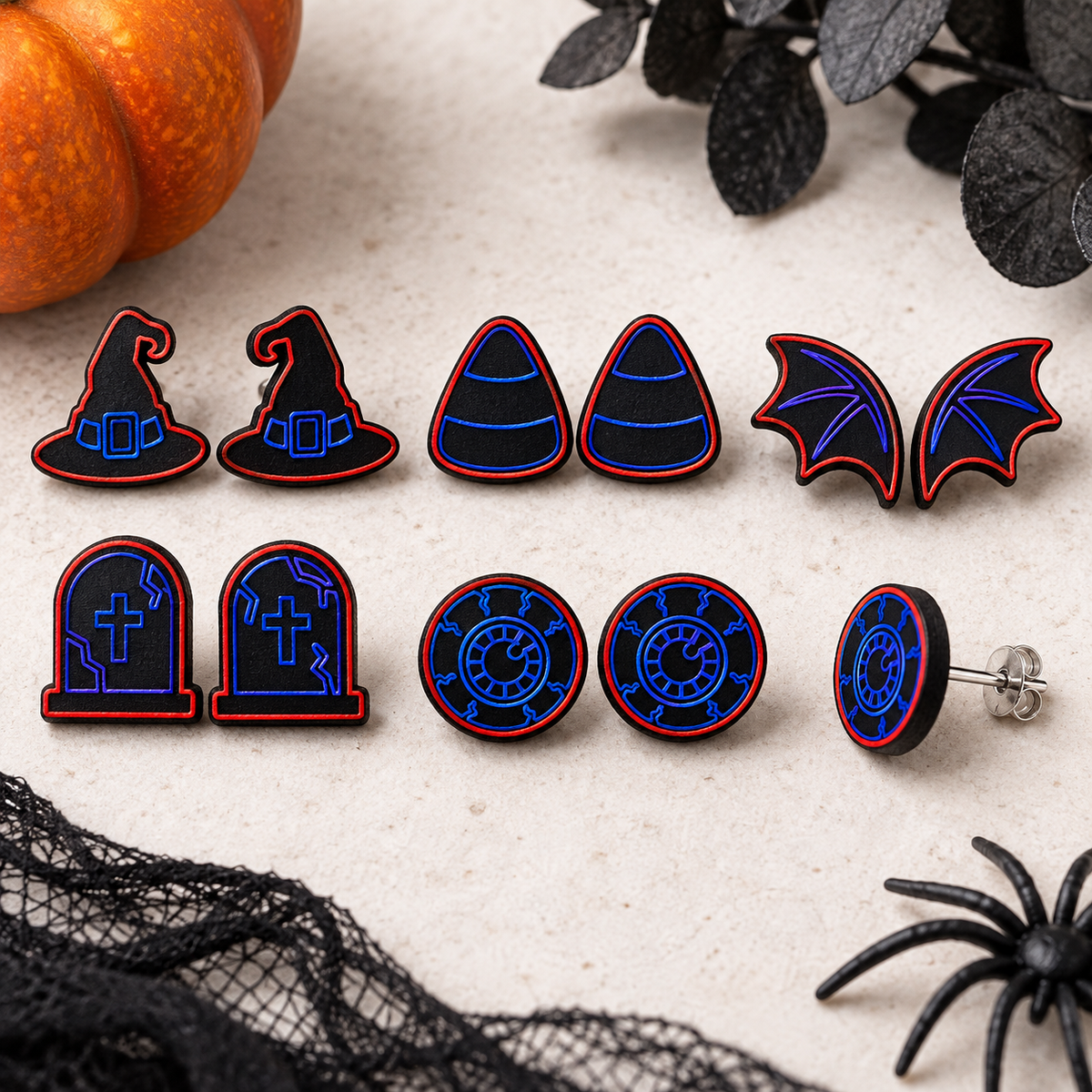FREE Halloween Stud Earring SVG – 5 Pair Scary Laser Cut Set
