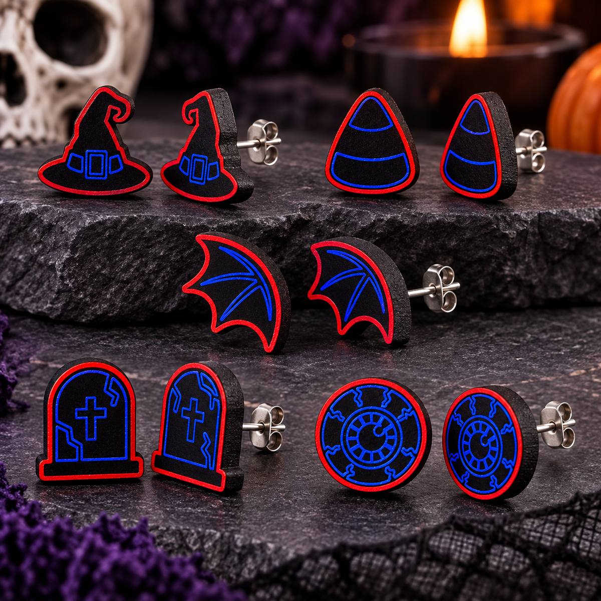 FREE Halloween Stud Earring SVG – 5 Pair Scary Laser Cut Set
