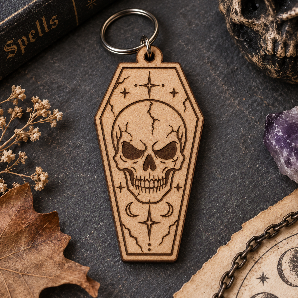 Gravebound Coffin Skull Keychain SVG – Free Laser Cut File
