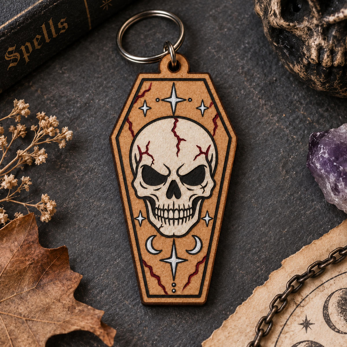 Gravebound Coffin Skull Keychain SVG – Free Laser Cut File
