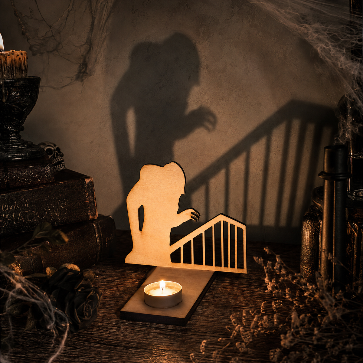 Nosferatu LED Tealight Holder, Nosferatu Shadow Caster for Halloween Gift, Spooky Halloween Shadow Art