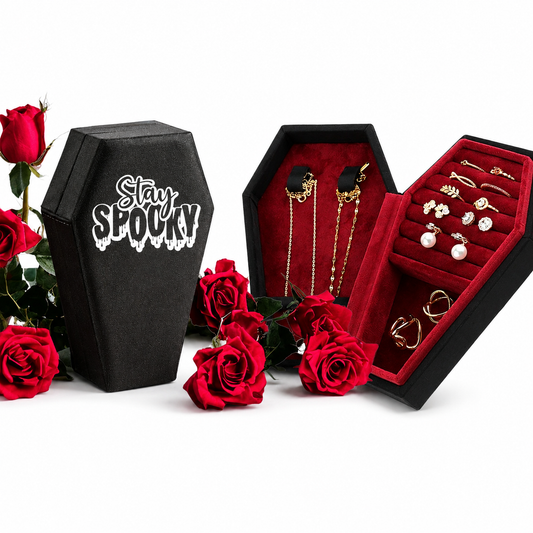Black Velvet Coffin Makeup Case, Jewelry organizer, Ring Holder, Gothic