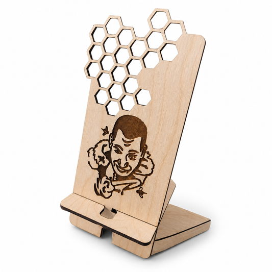 Candyman Horror Phone Stand – Wooden Honeycomb Desk Holder