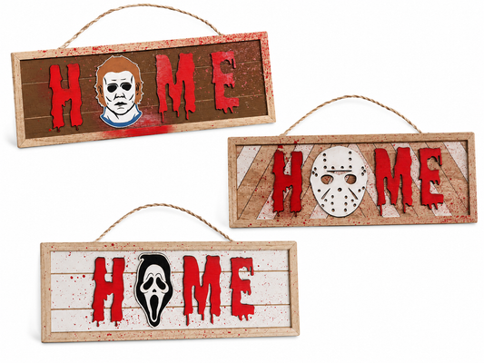 Horror “HOME” Sign – Hand-Painted Wooden Wall Décor