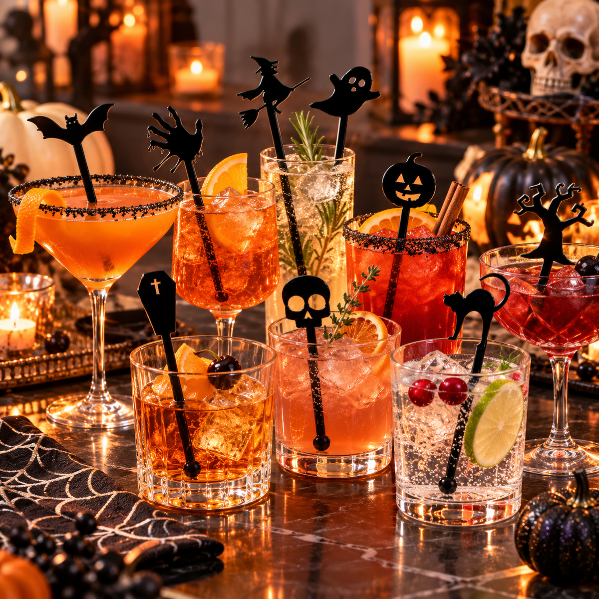 Halloween Stir Swizzle Sticks SVG Files | Halloween Drink Stirrers | Glowforge Halloween Cut File | Digital File witch, bat, spider, skull
