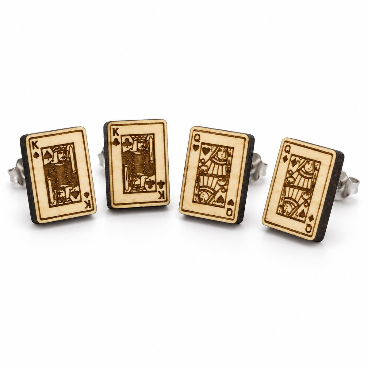 King & Queen Playing Cards wood earrings