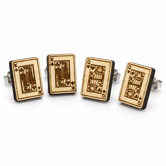 King & Queen Playing Cards wood earrings