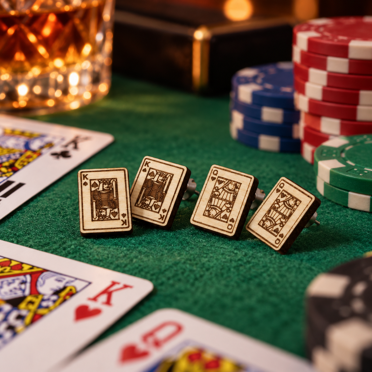 King & Queen Playing Cards wood earrings