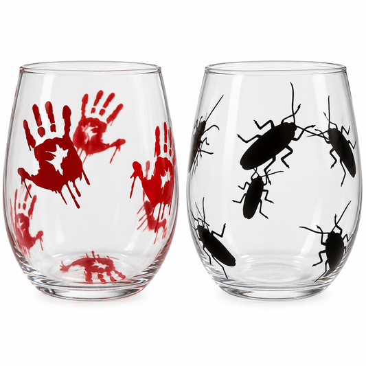 Prank Wine Glass, Cockroach, Bloody hands, Horror wine glass, Prank Gift, Halloween Wine Glass