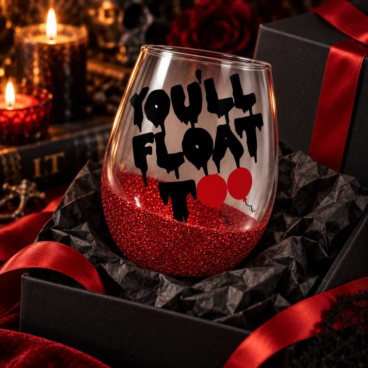 Pennywise “You’ll Float Too” Glitter Wine Glass — Glassware photo 3