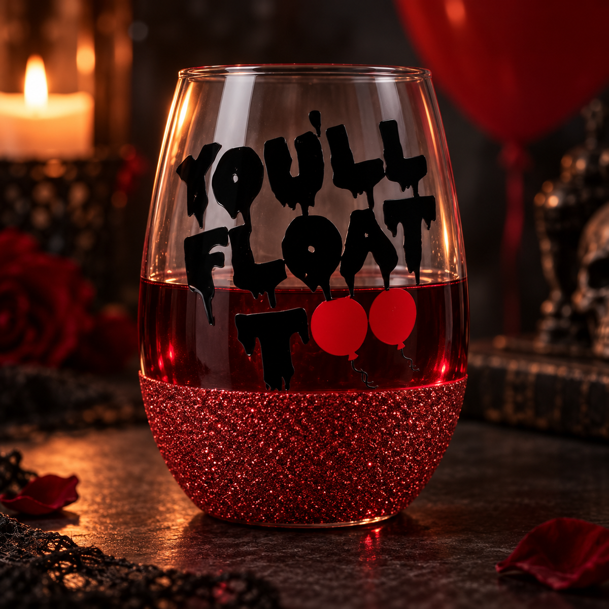 Pennywise “You’ll Float Too” Glitter Wine Glass — Glassware photo 4