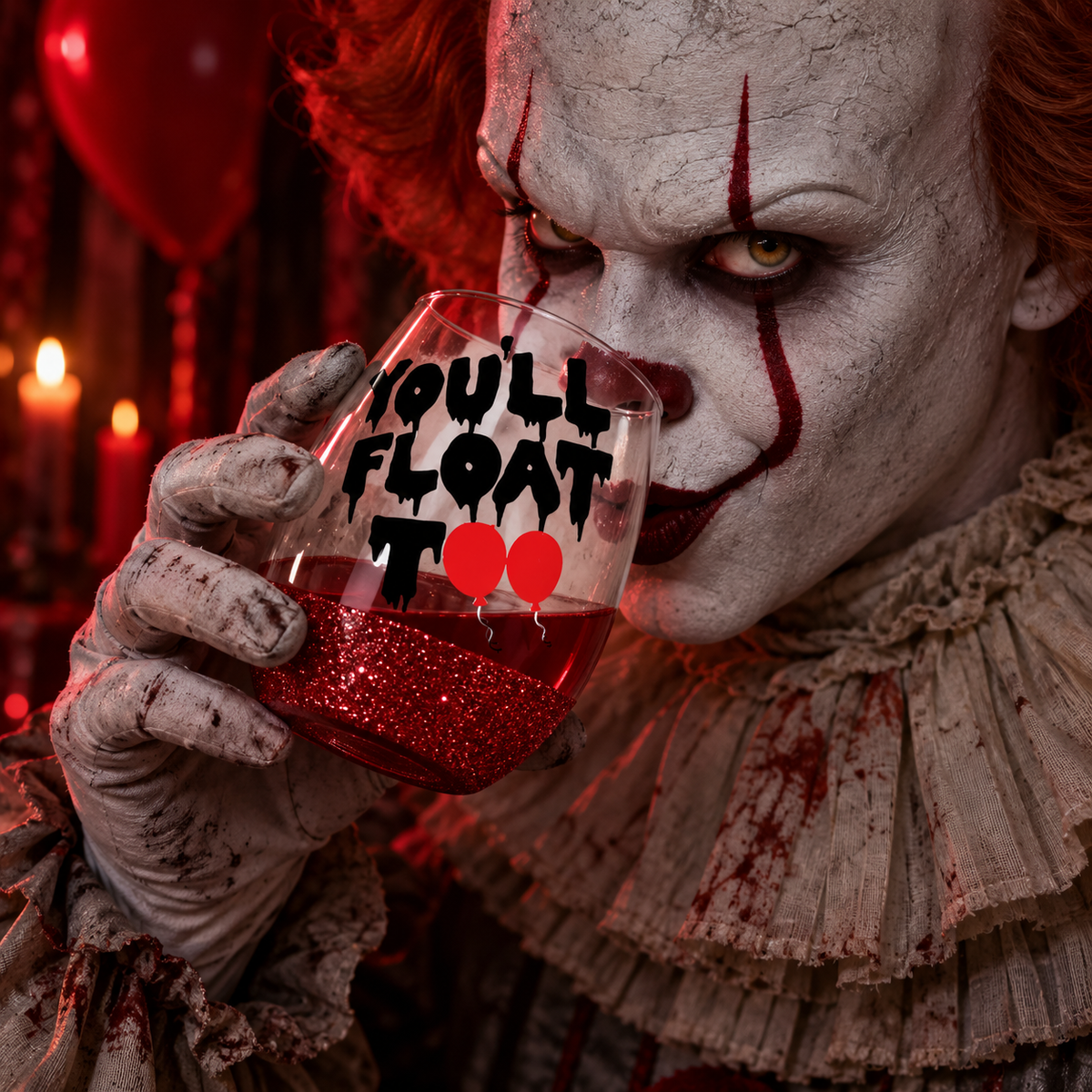 Pennywise “You’ll Float Too” Glitter Wine Glass — Glassware photo 2