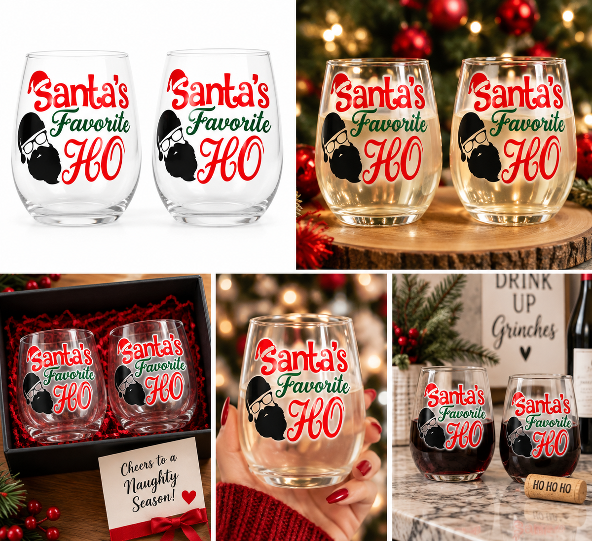 Santa's Favorite Ho wine glass