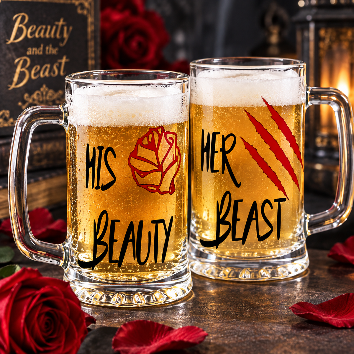 His Beauty Her Beast, Beer Mug, Couples Gift, Beauty and the Beast, Matching Disney, His Wild Beauty