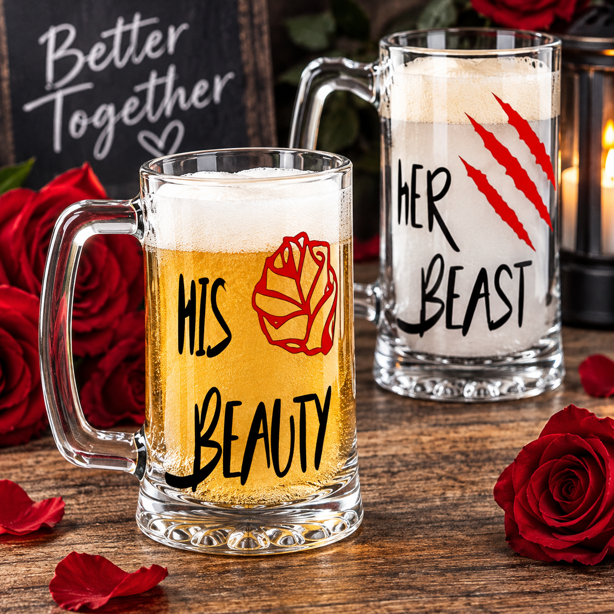 His Beauty Her Beast, Beer Mug, Couples Gift, Beauty and the Beast, Matching Disney, His Wild Beauty
