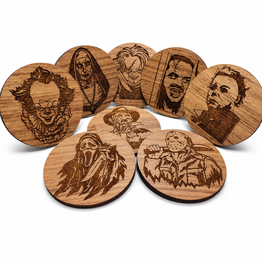 Engraved Wooden Horror Coaster Set