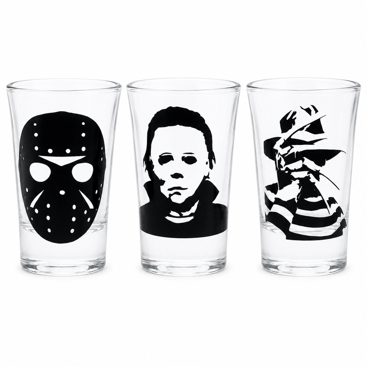 Freddy, Jason & Michael Myers Shot Glass Set – 3-Piece Horror Barware — Glassware photo 1